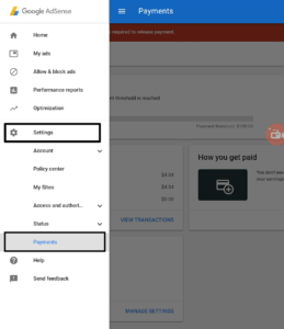 open settings to change address in adsense account